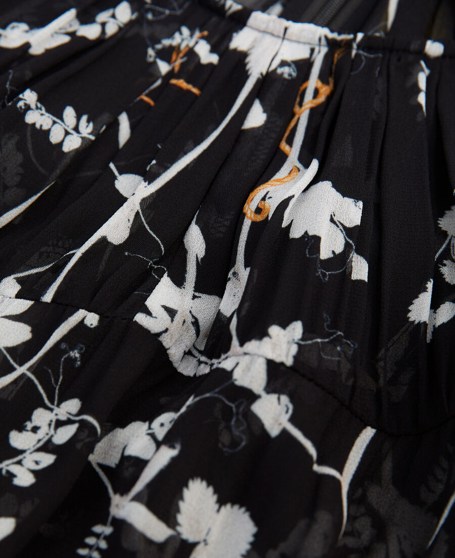 flowing black top with gathers - floral print