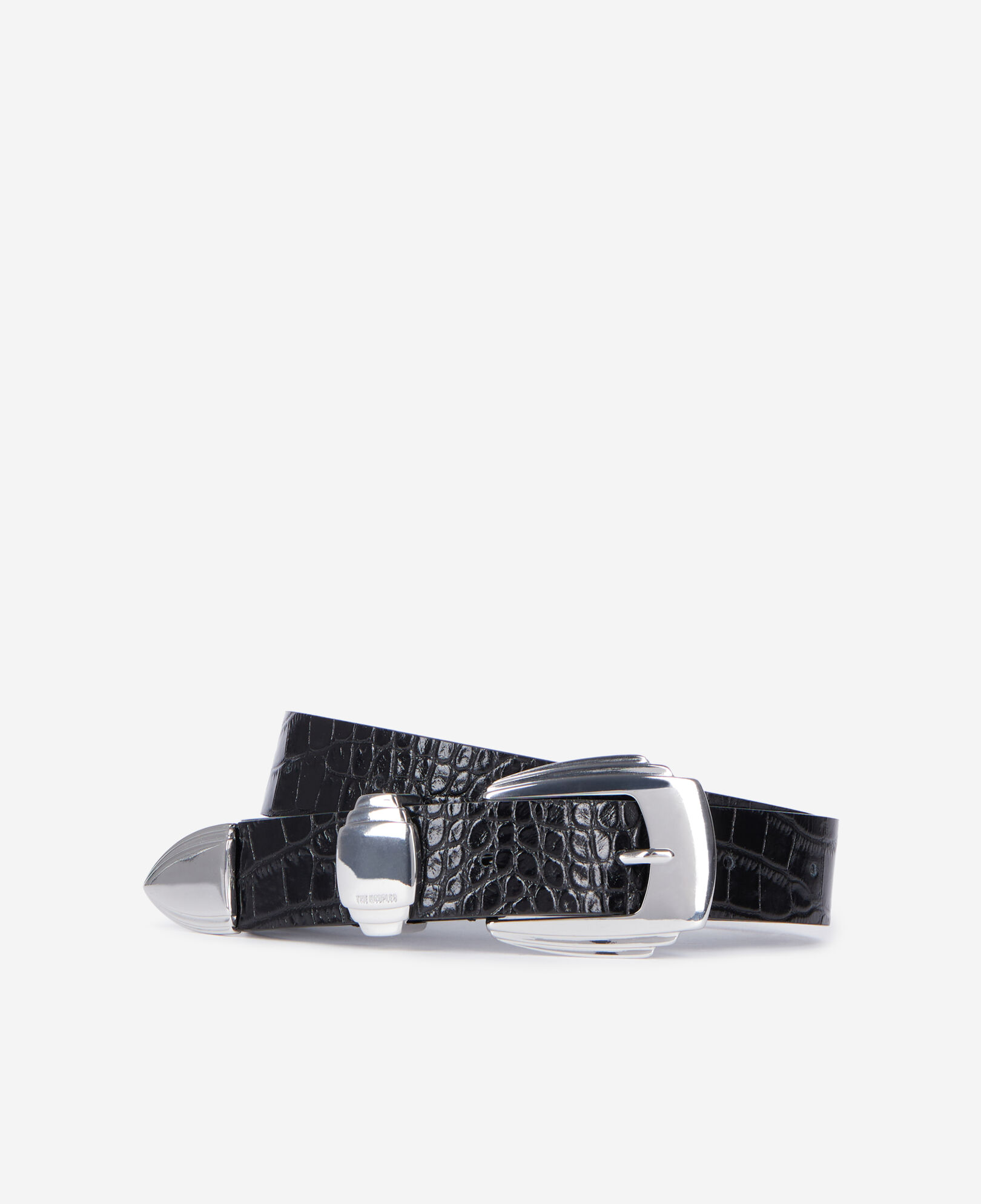 The Kooples FEMME BLACK ceinture en cuir noir effet crocodile