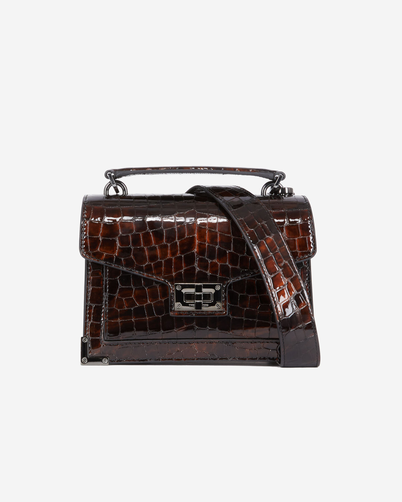 The Kooples FEMME BROWN sac emily small en cuir marron effet crocodile