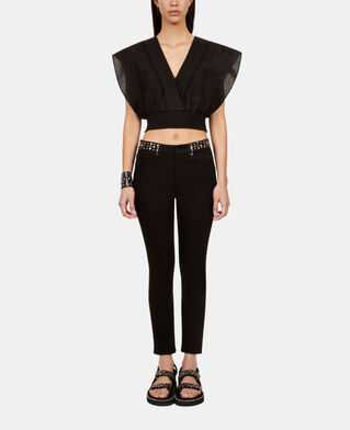 The Kooples F BLACK black short top in english embroidery
