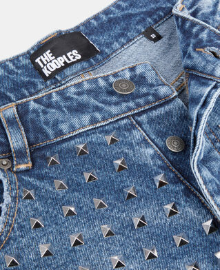 The Kooples HOMME BLUE BLEACHED / NAVY jean clouté large bleu