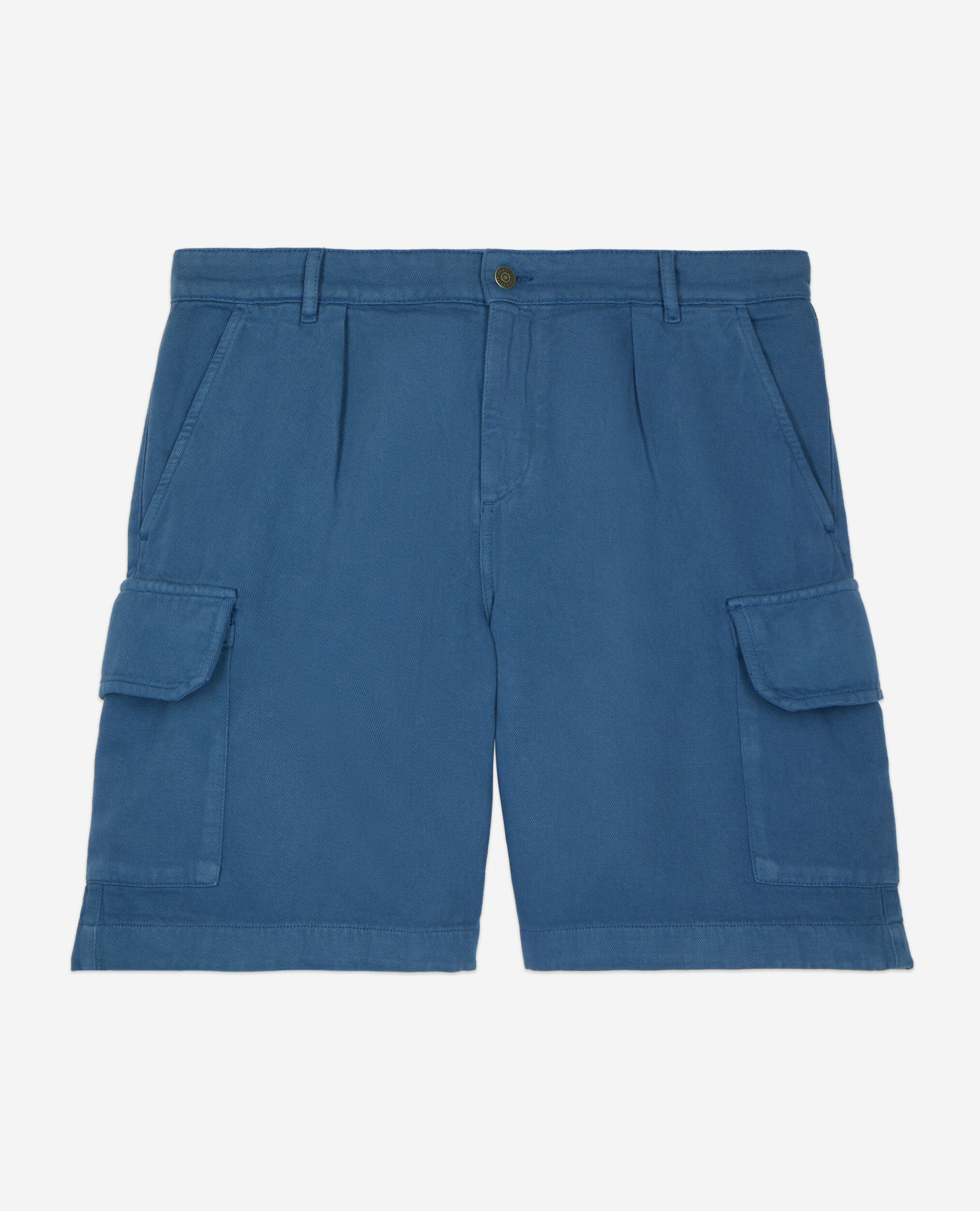 Blue cotton and linen cargo shorts, MIDDLE NAVY, hi-res image number null