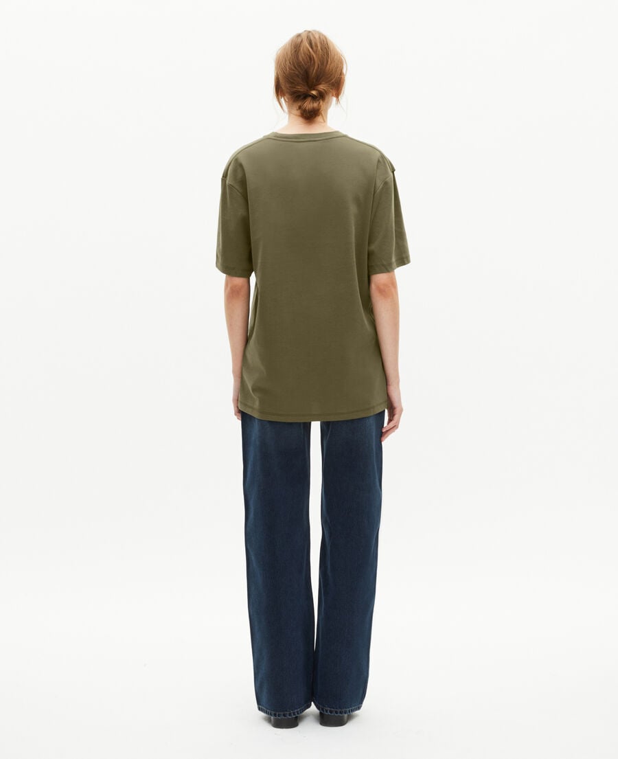 The Kooples H KAKI mixed t-shirt, straight, plain khaki