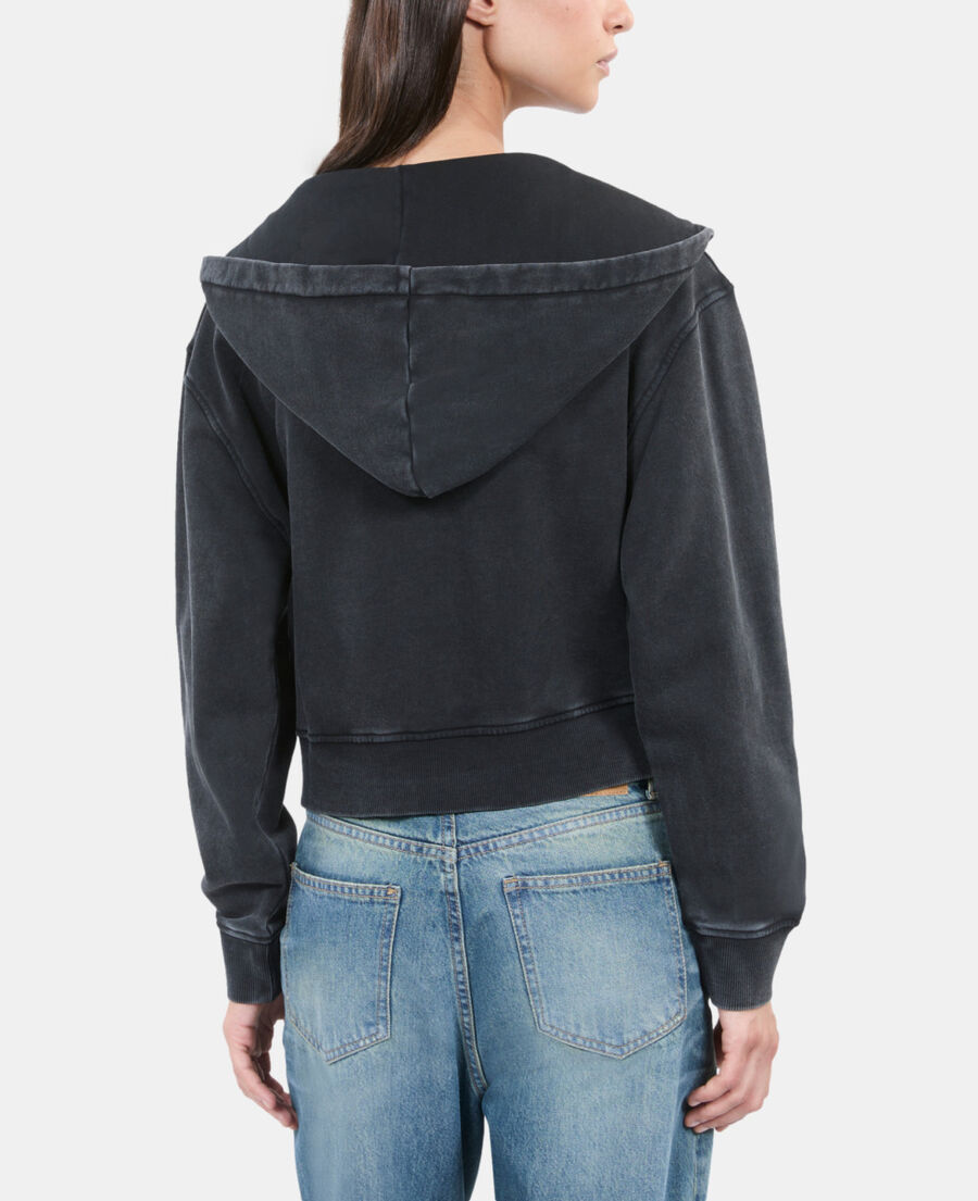 The Kooples WOMEN BLACK WASHED black officer style hoodie