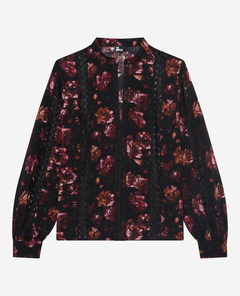 The Kooples FEMME BLACK - RED blouse imprimé fleuris en soie mélangée bordeaux