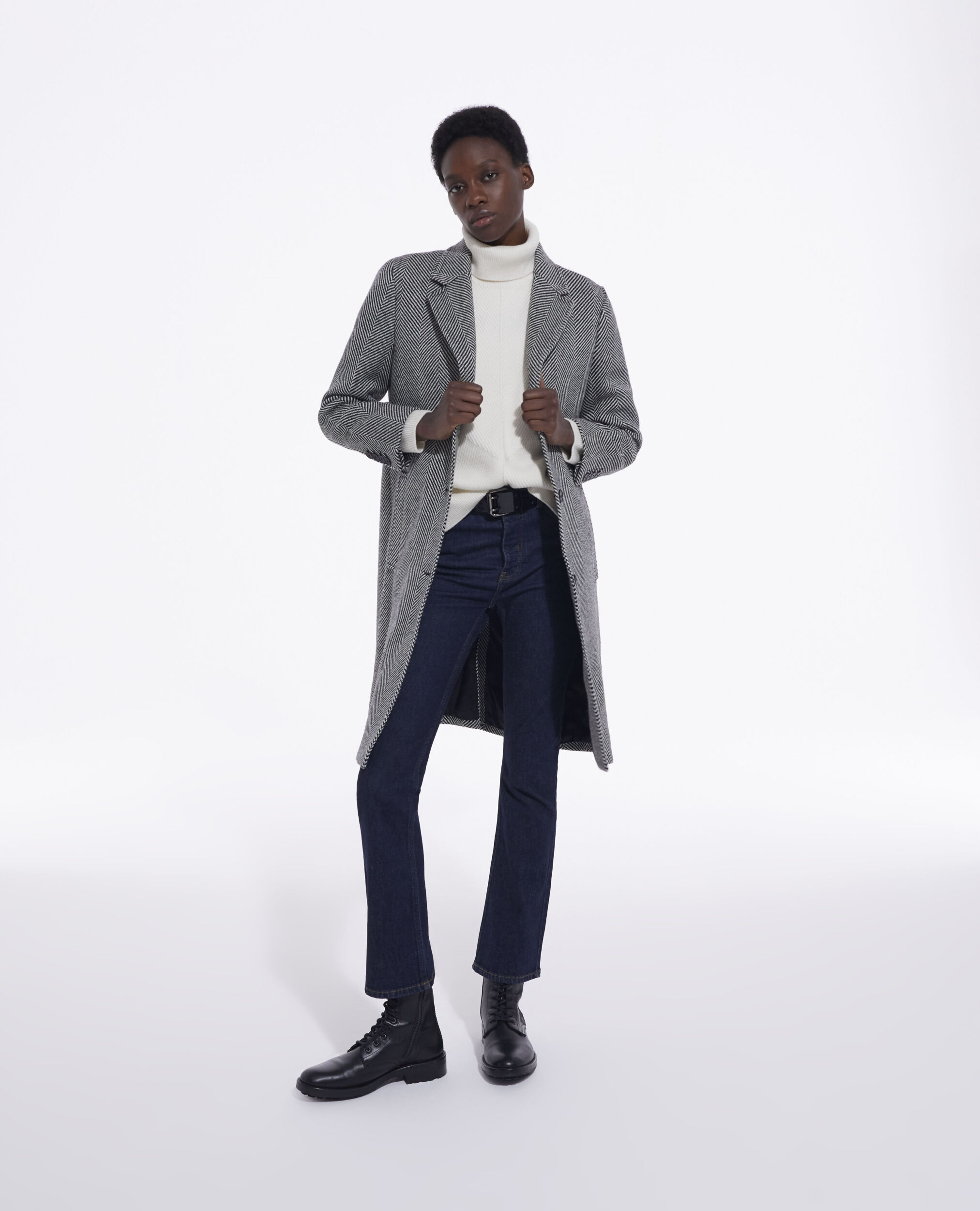 Wool coat with pattern, BLACK WHITE, hi-res image number null