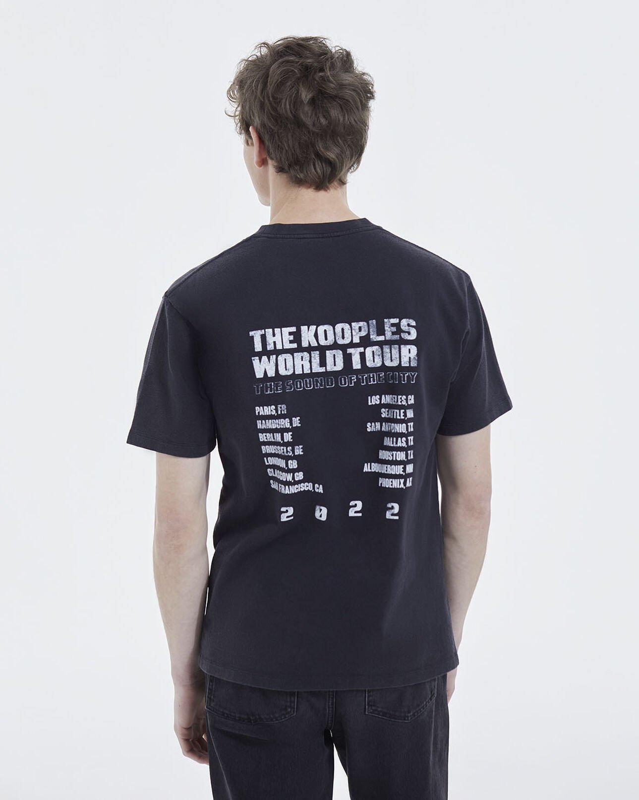 The Kooples MEN BLACK WASHED faded black cotton t-shirt with chest logo