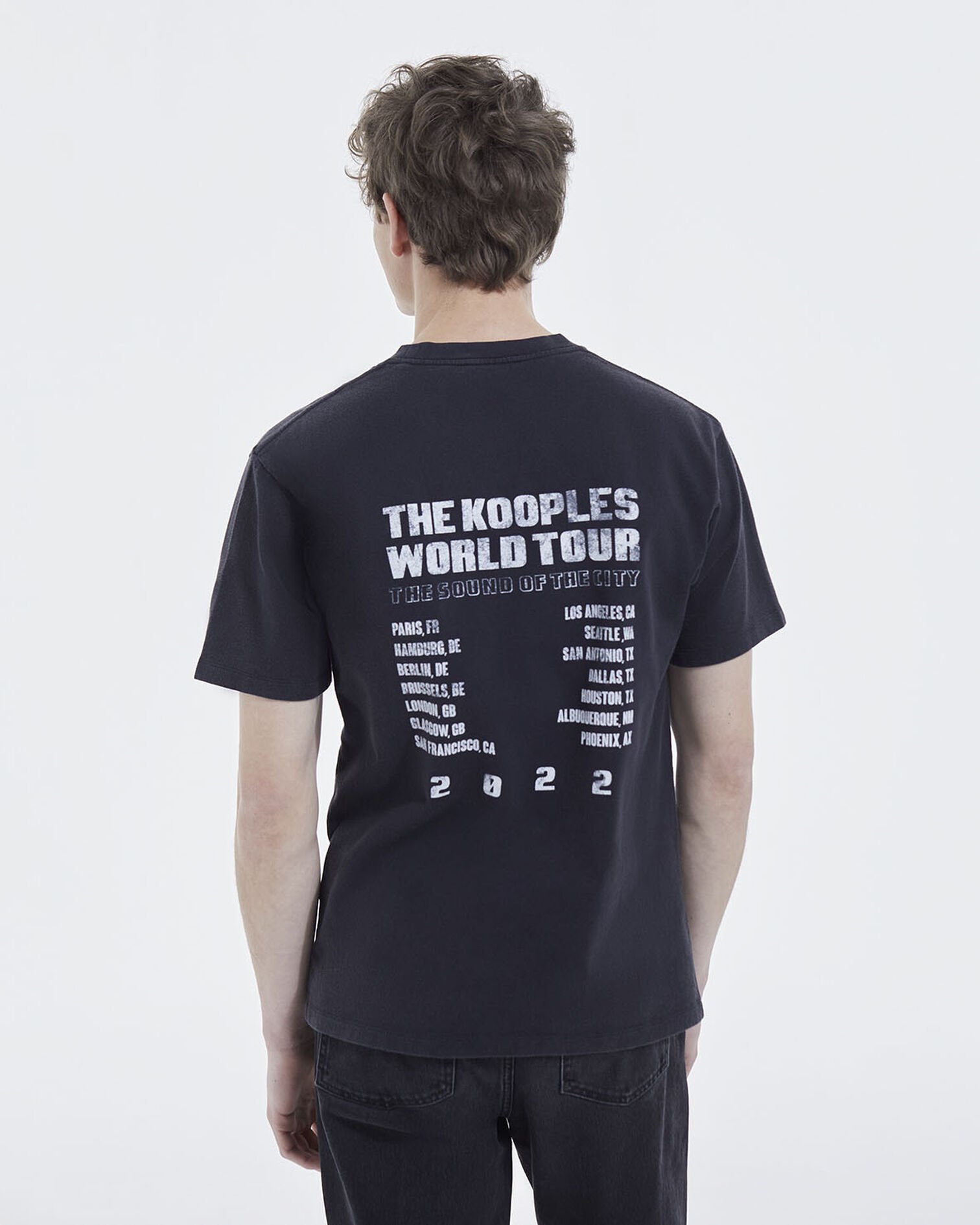 Faded black cotton T-shirt with chest logo, BLACK WASHED, hi-res image number null