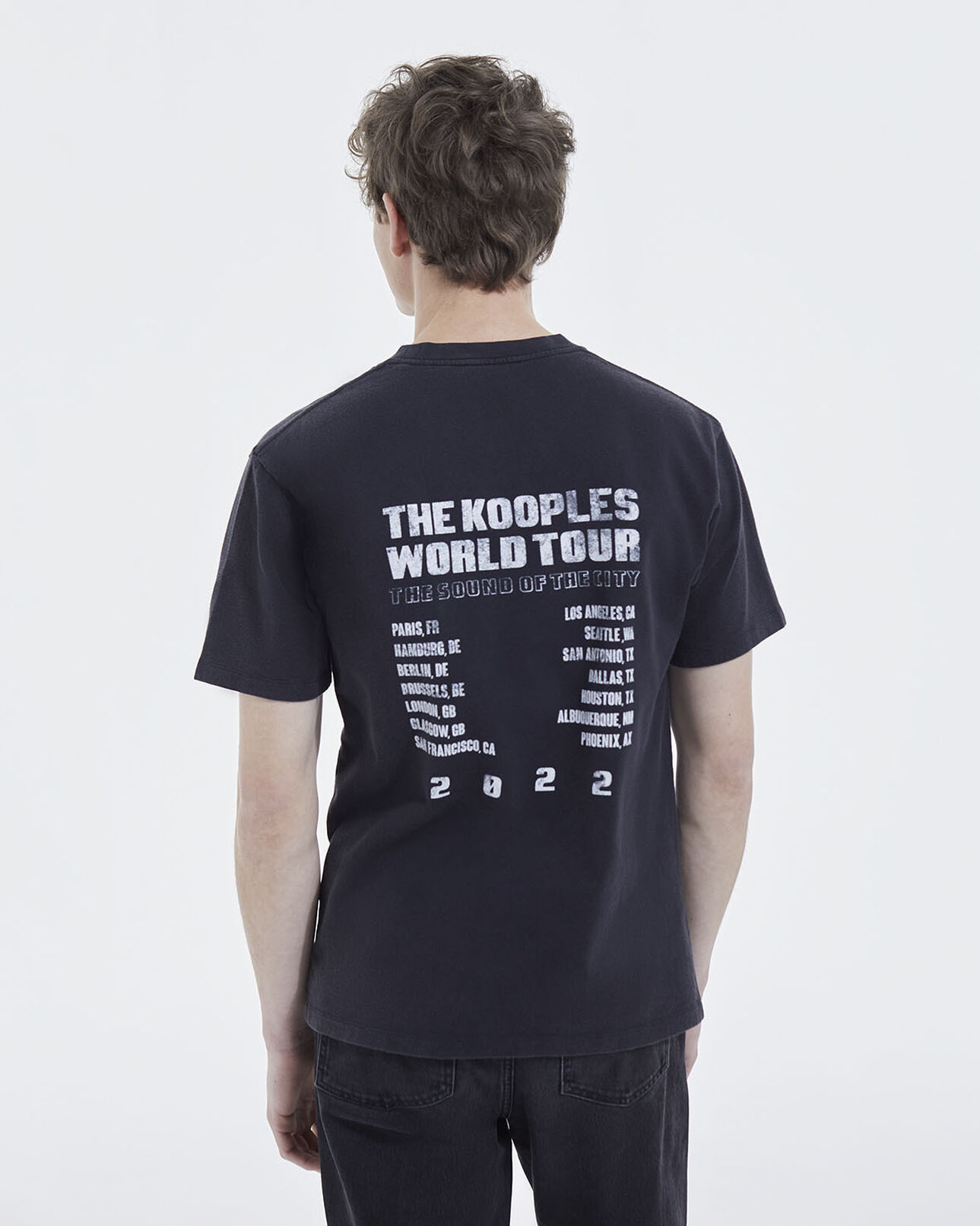 The Kooples MEN BLACK WASHED faded black cotton t-shirt with chest logo