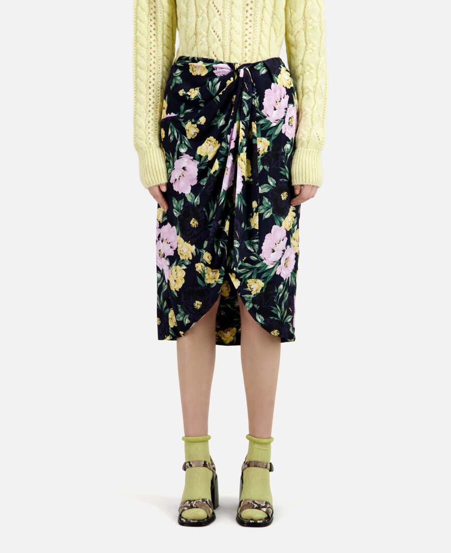 The Kooples F LIGHT PINK / DARK NAVY printed midi skirt