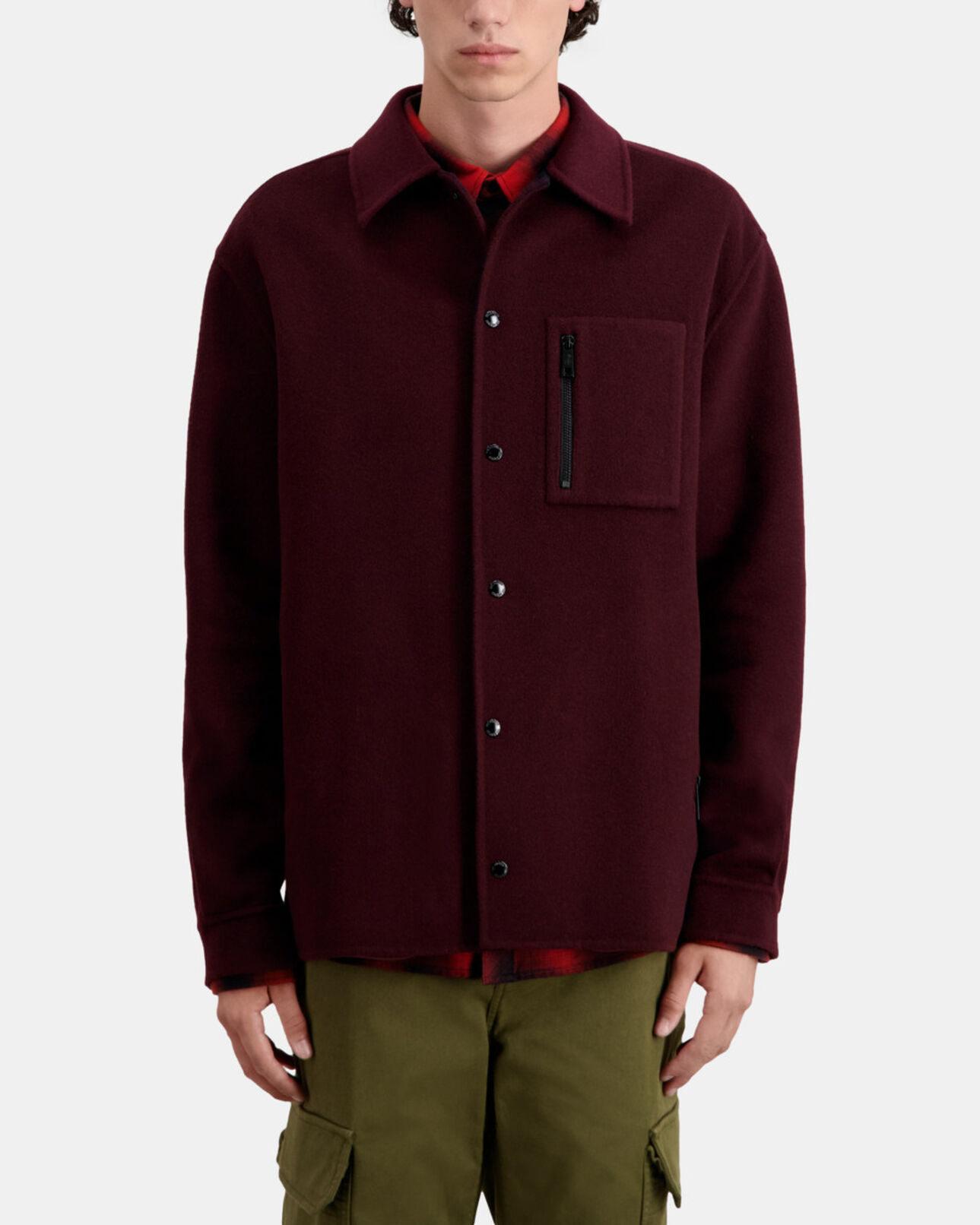 The Kooples MEN BORDEAUX / NAVY burgundy wool-blend overshirt jacket