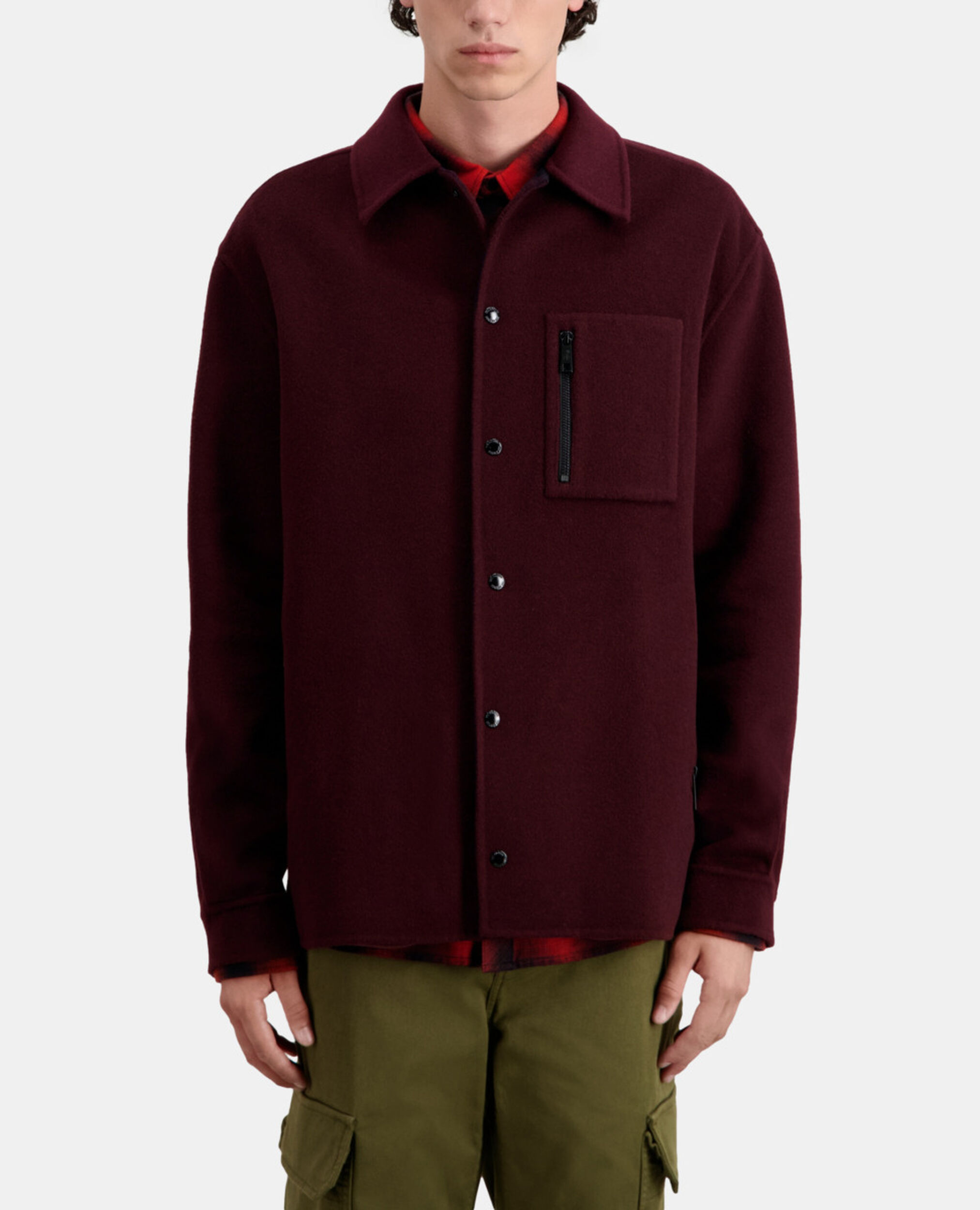 Bordeauxrote Hemdjacke aus einer Wollmischung, BORDEAUX / NAVY, hi-res image number null
