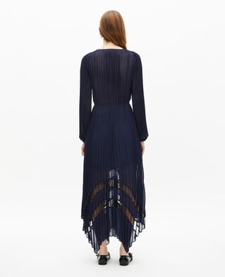 The Kooples WOMEN NAVY pleated long dress with navy blue lace