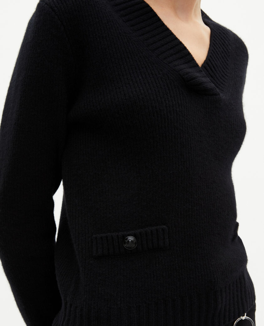 The Kooples FEMME BLACK pull col v en laine m&eacute;rinos noir