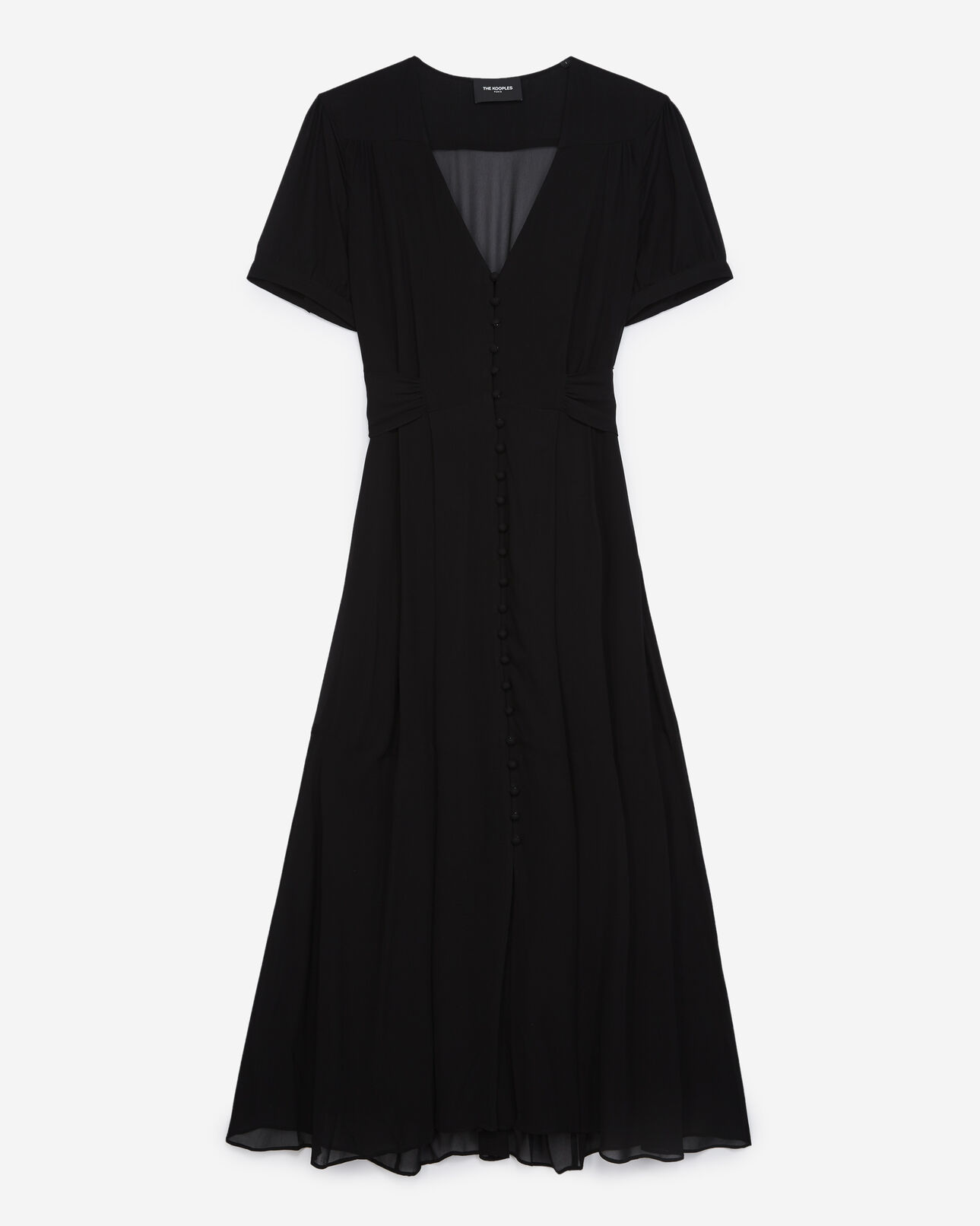 The Kooples DAMEN BLACK langes schwarzes kleid taillengürtel