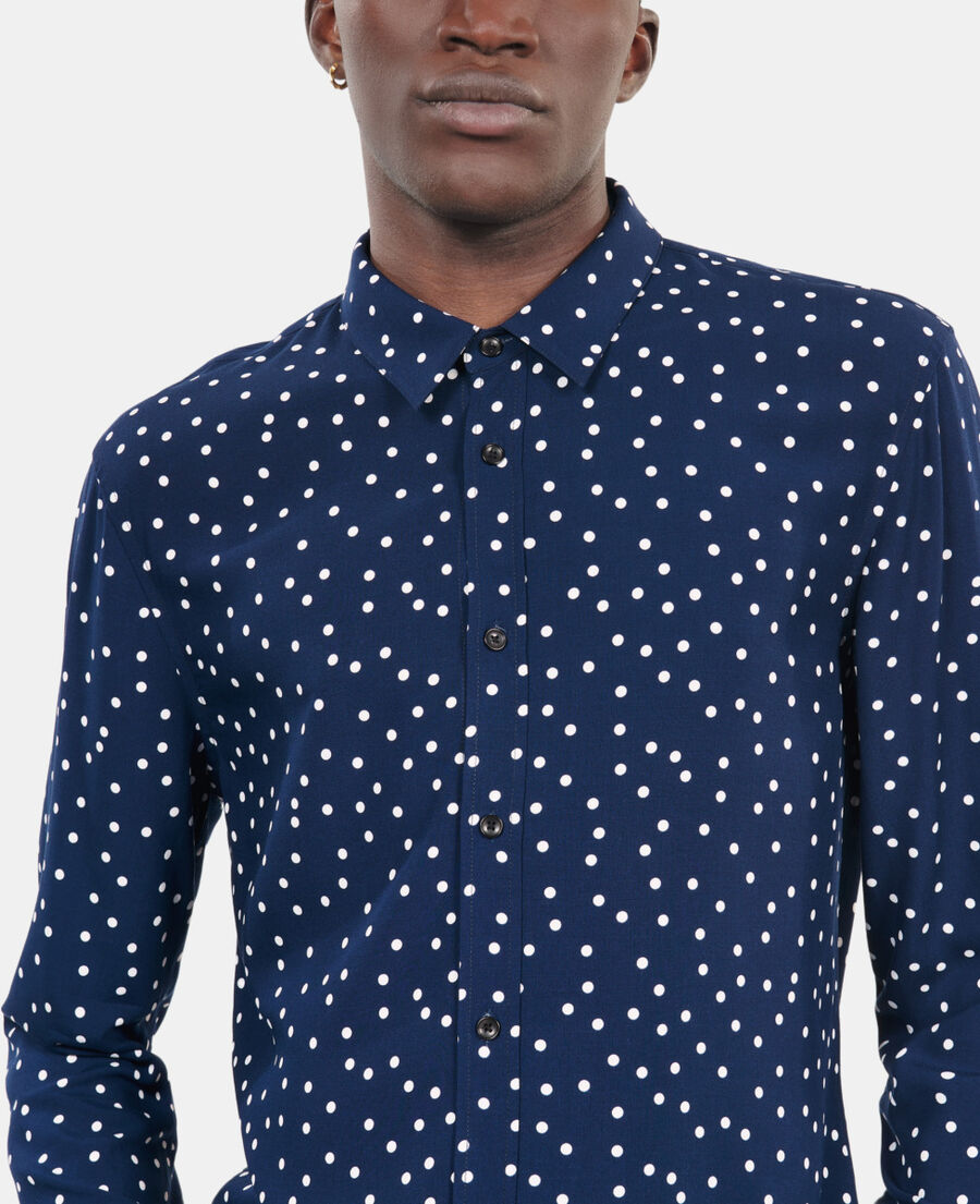The Kooples H DARK NAVY-ECRU blue and white polka dot print shirt