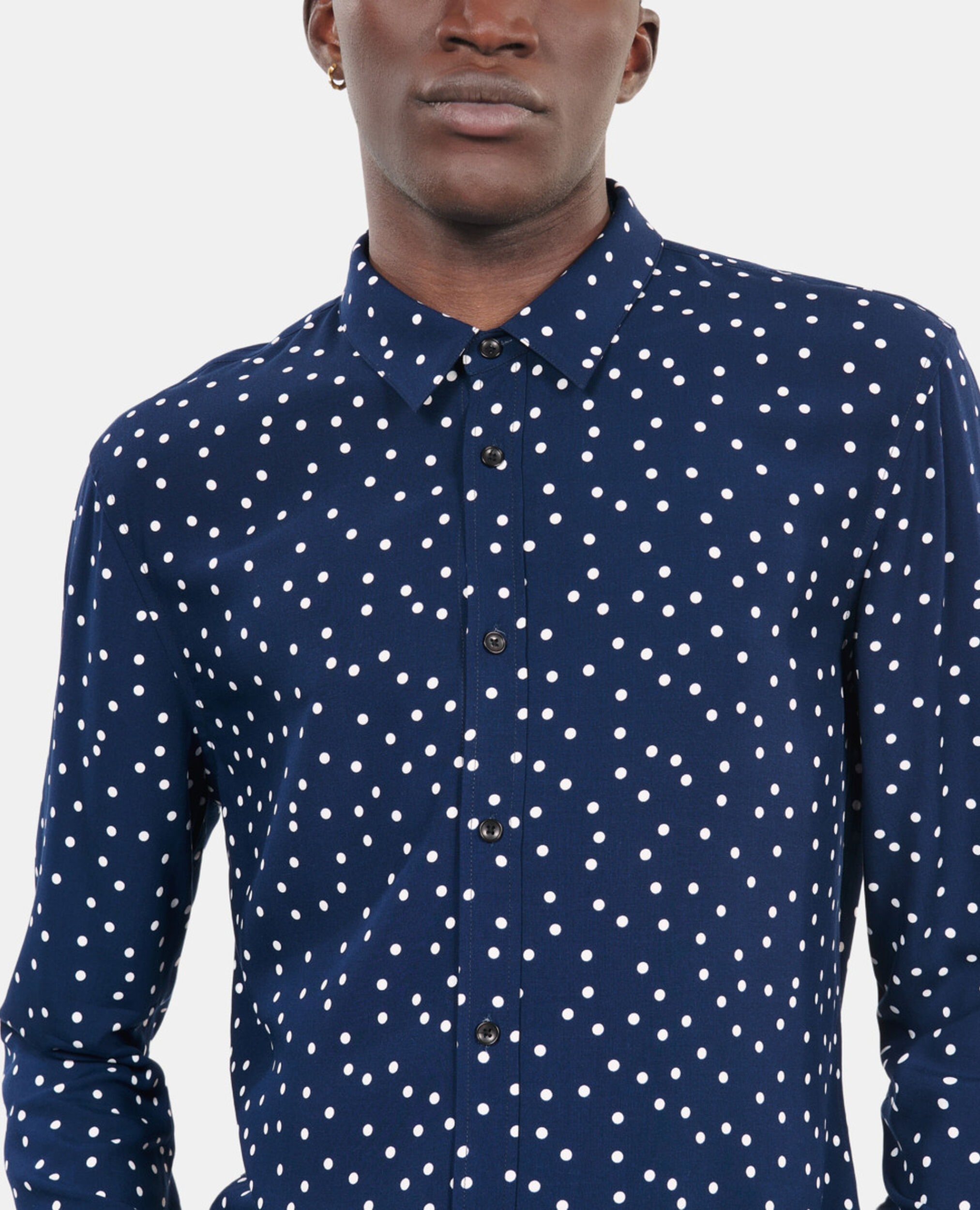 Blue and white polka dot print shirt, DARK NAVY-ECRU, hi-res image number null