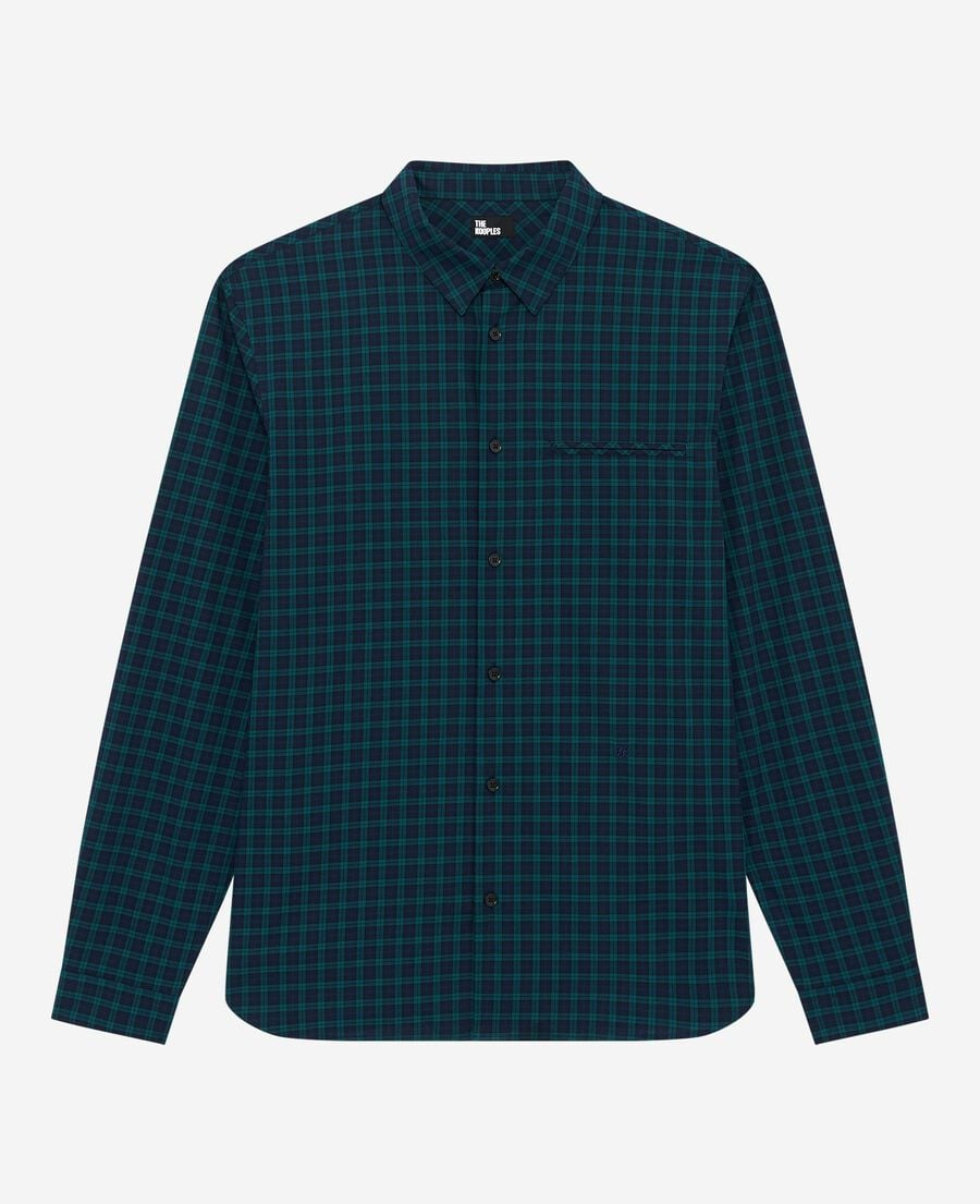The Kooples HOMME NAVY-GREEN chemise à petits carreaux marine et verte