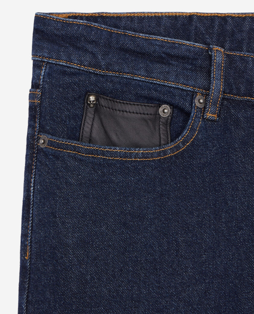 The Kooples MEN BLUE BRUT slim blue jeans with leather pocket