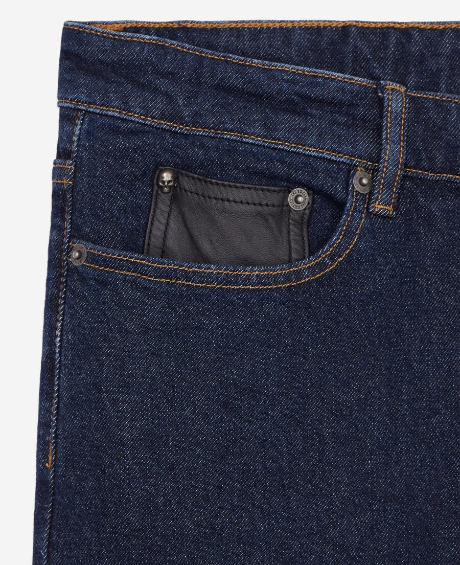 The Kooples HOMME BLUE BRUT jean bleu slim avec poche en cuir