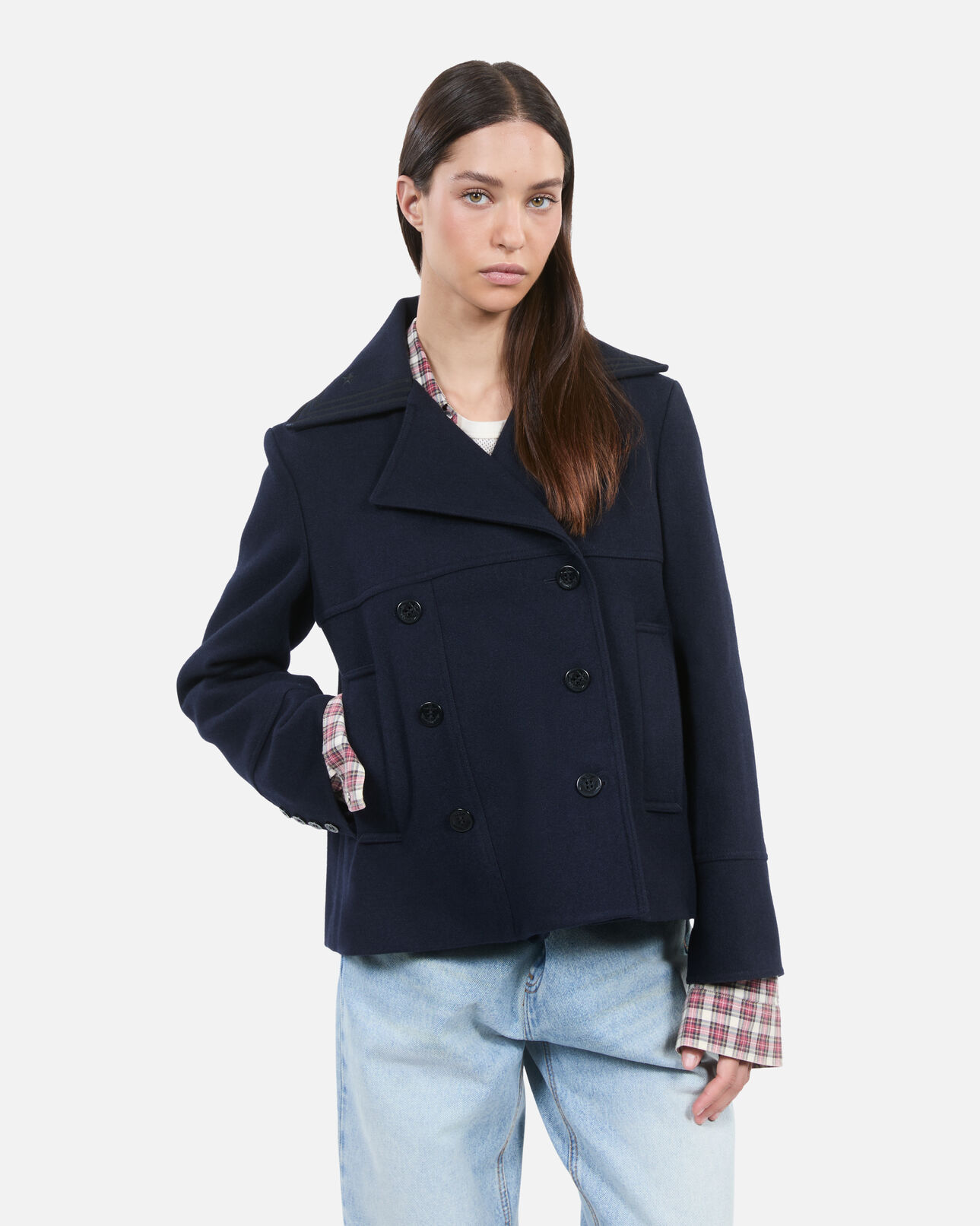 The Kooples WOMEN DARK NAVY navy blue short pea coat