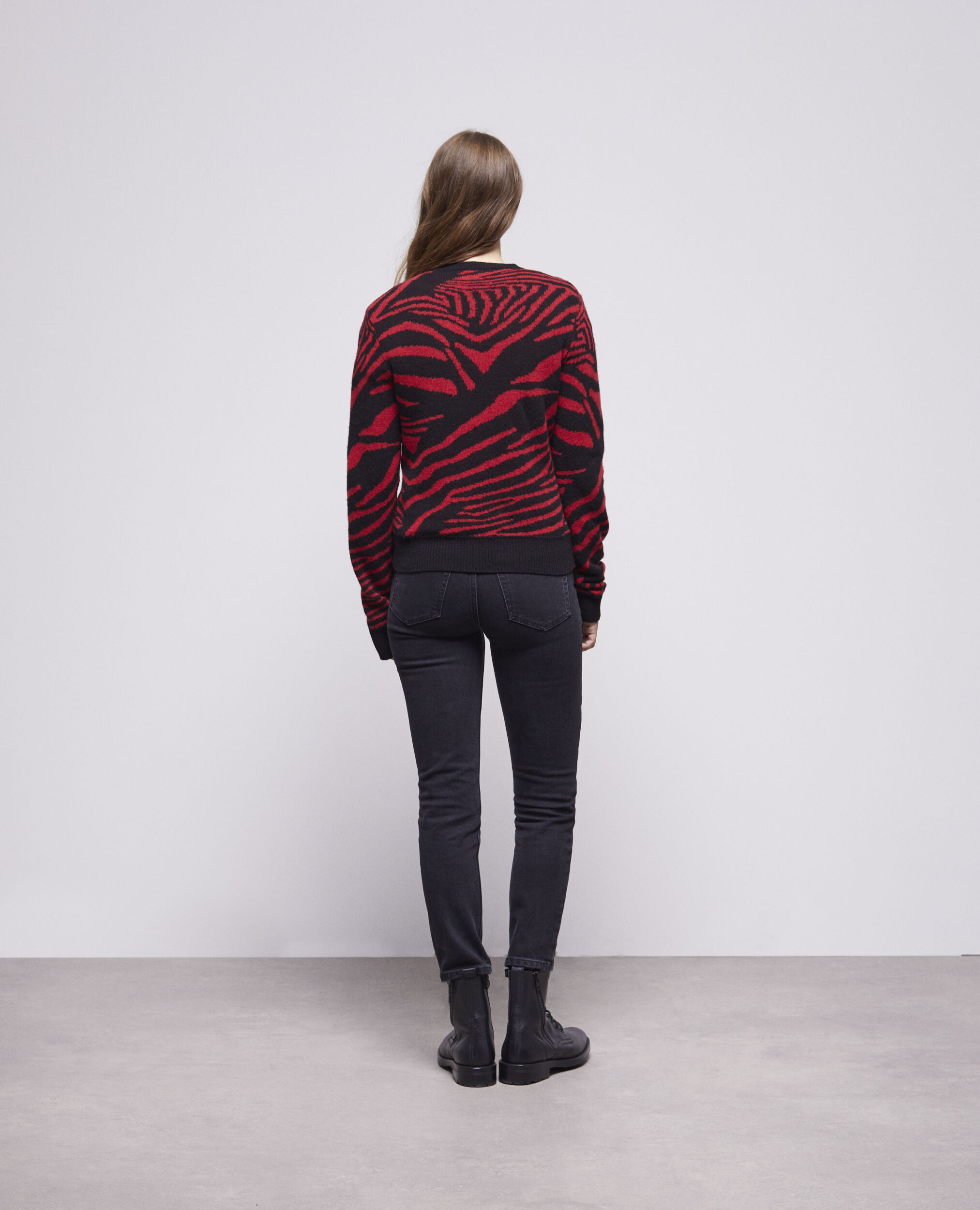 Printed crew neck sweater, BLACK - RED, hi-res image number null