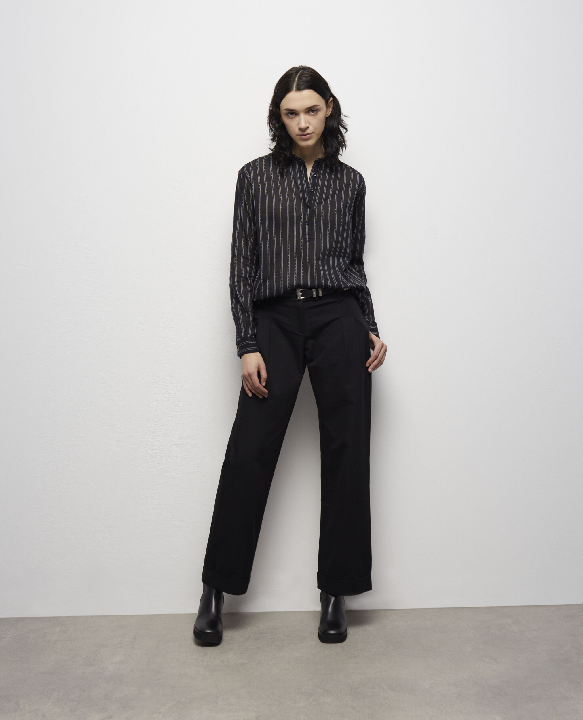 Black striped shirt, BLACK, hi-res image number null