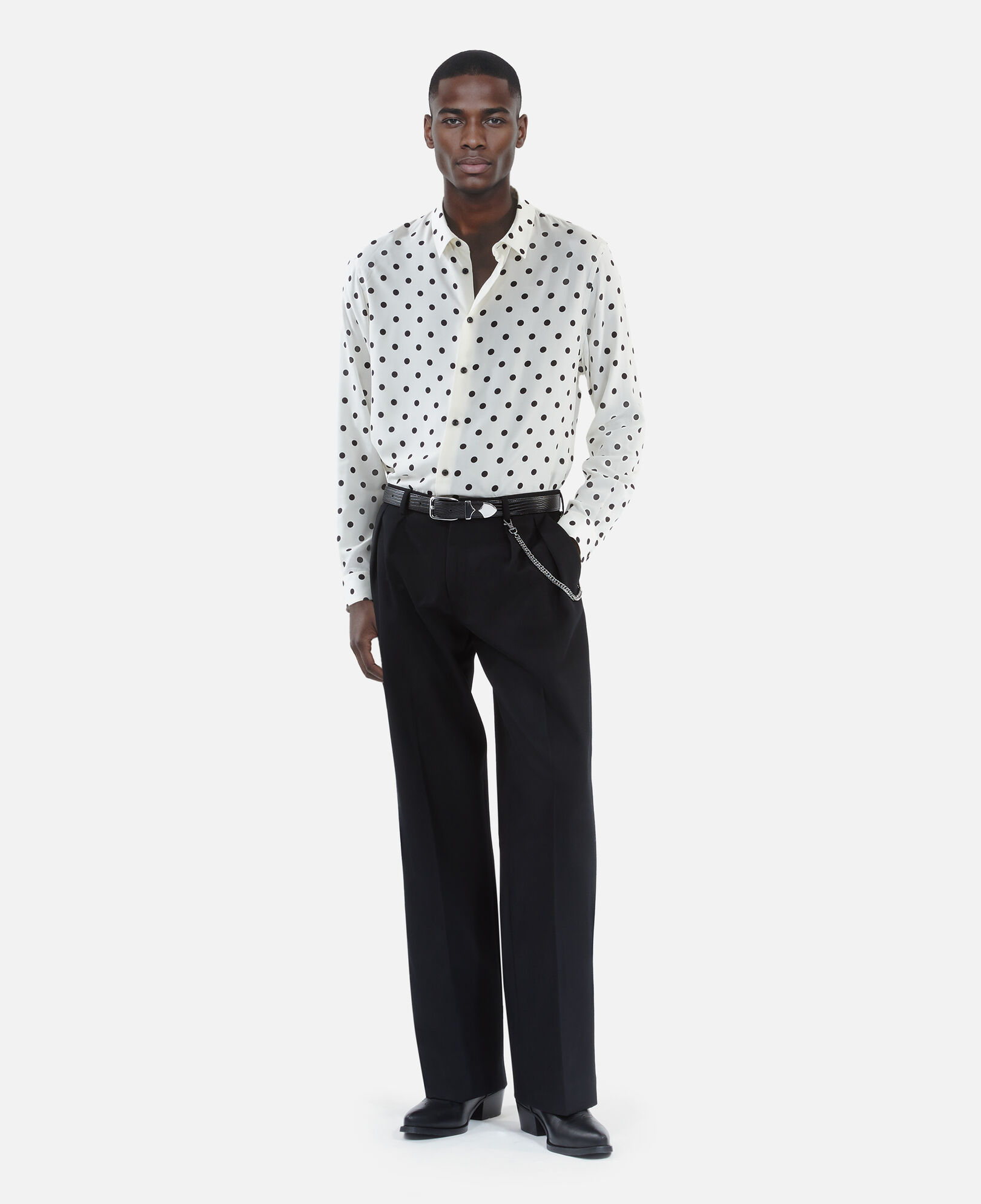 The Kooples MEN WHITE / BLACK white polka dot printed shirt