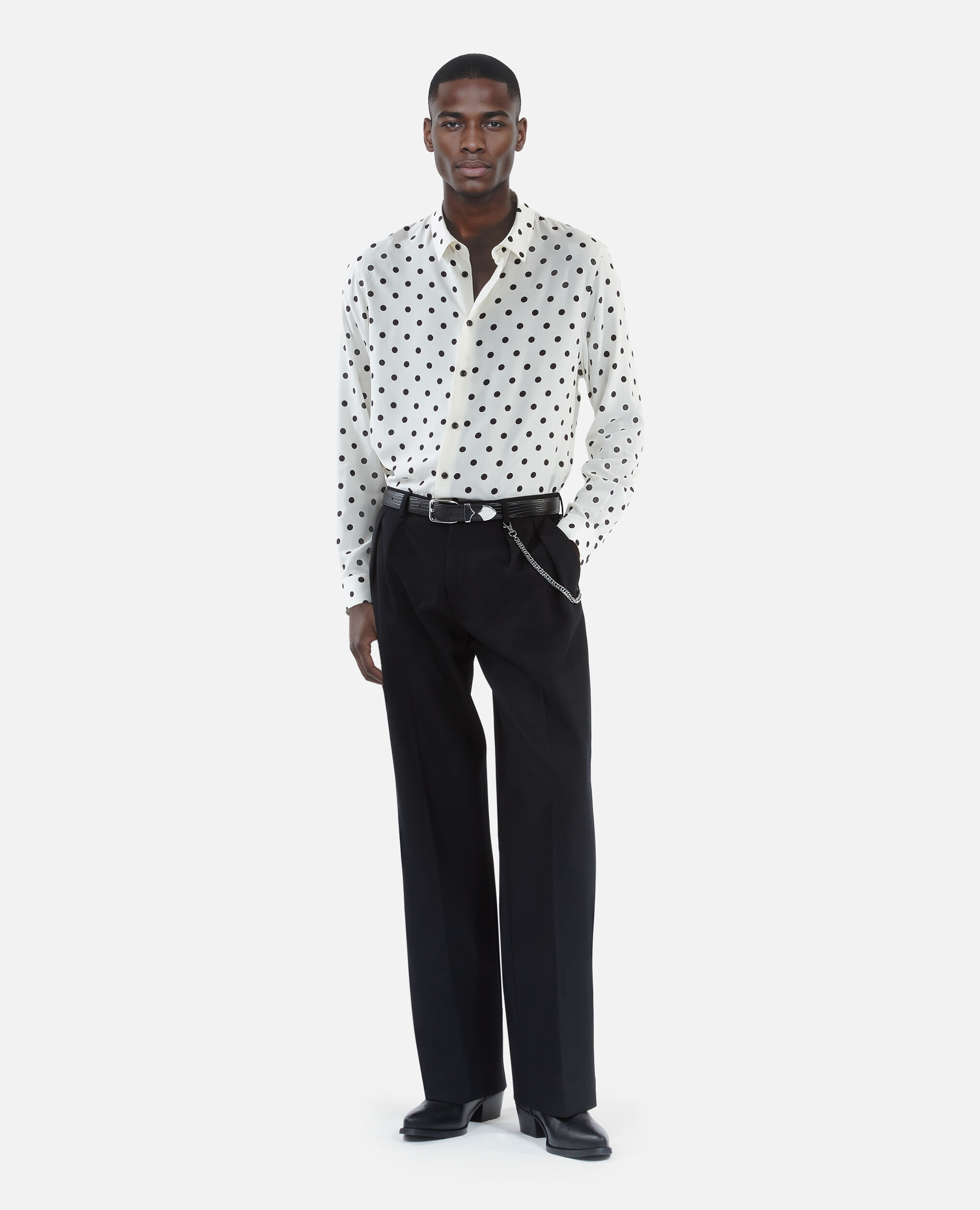 White polka dot printed shirt, WHITE / BLACK, hi-res image number null