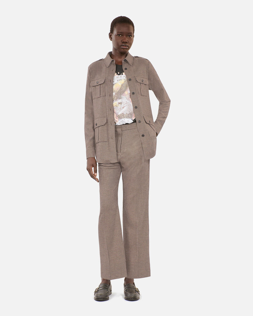 The Kooples WOMEN BEIGE-BROWN beige houndstooth straight-leg trousers