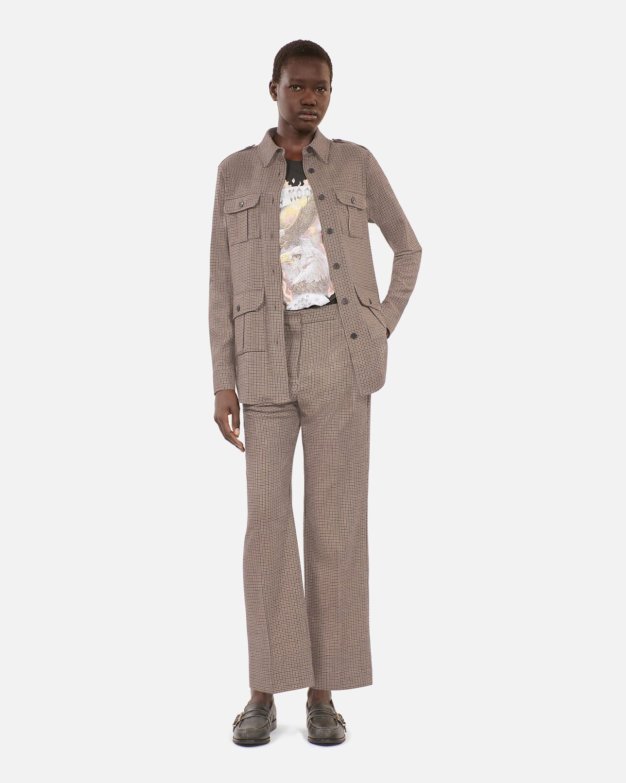 The Kooples WOMEN BEIGE-BROWN beige houndstooth straight-leg trousers