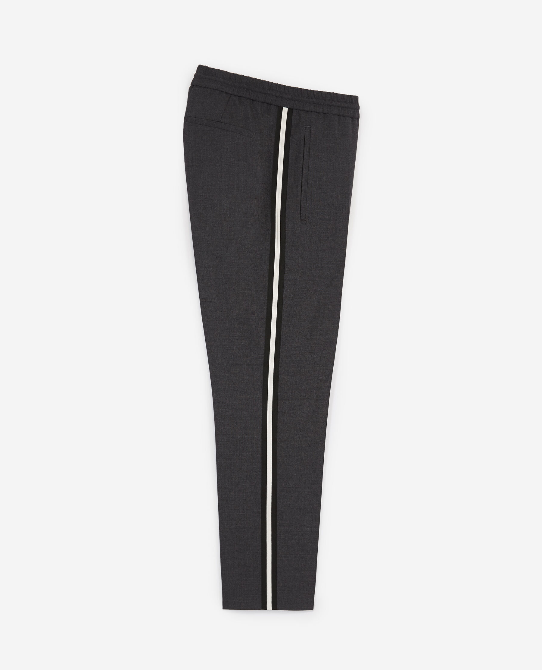 Gray wool pants with white stripes