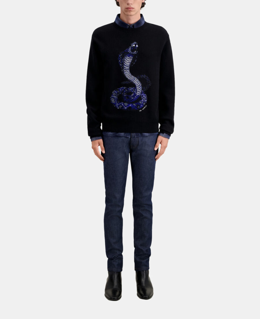pull noir cobra en laine mélangée
