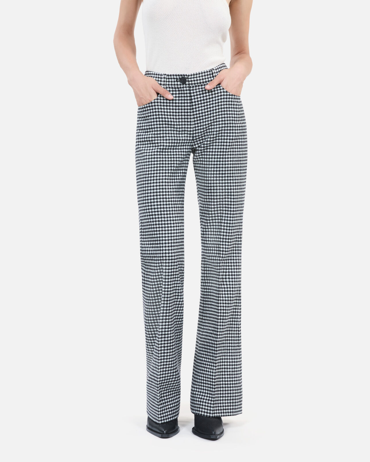 The Kooples WOMEN BLACK WHITE vichy check flare trousers