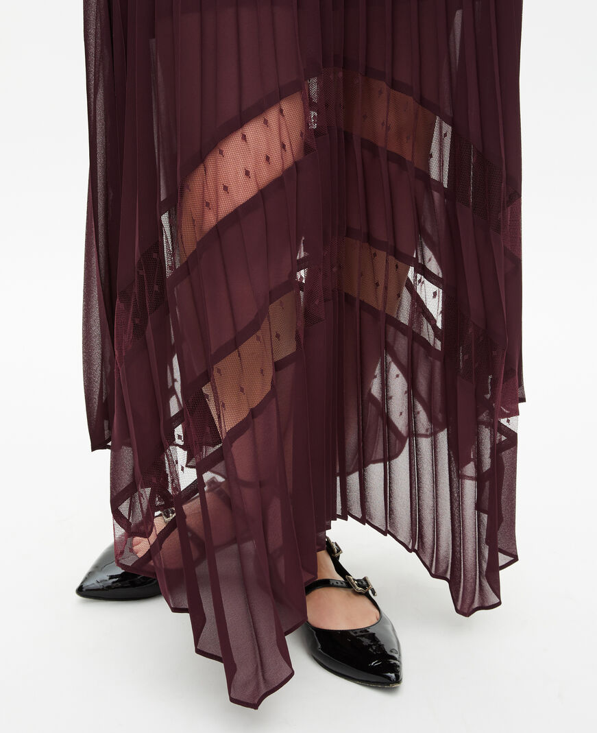 The Kooples DAMEN BURGUNDY langes, bordeauxrotes kleid mit plissierung