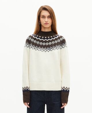 The Kooples F ECRU / CAMEL wool-blend patterned sweater ecru