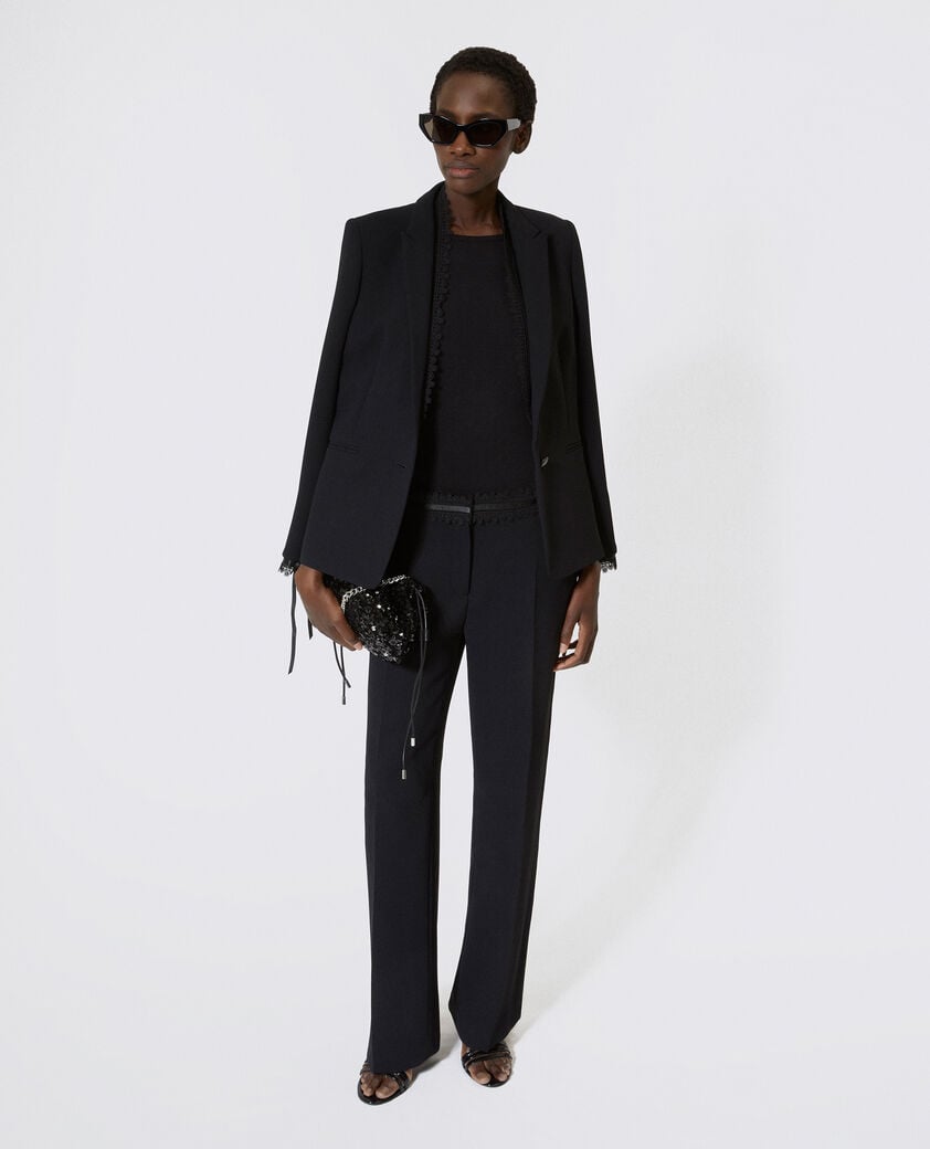 The Kooples FEMME BLACK veste tailleur avec bande dentelle noire