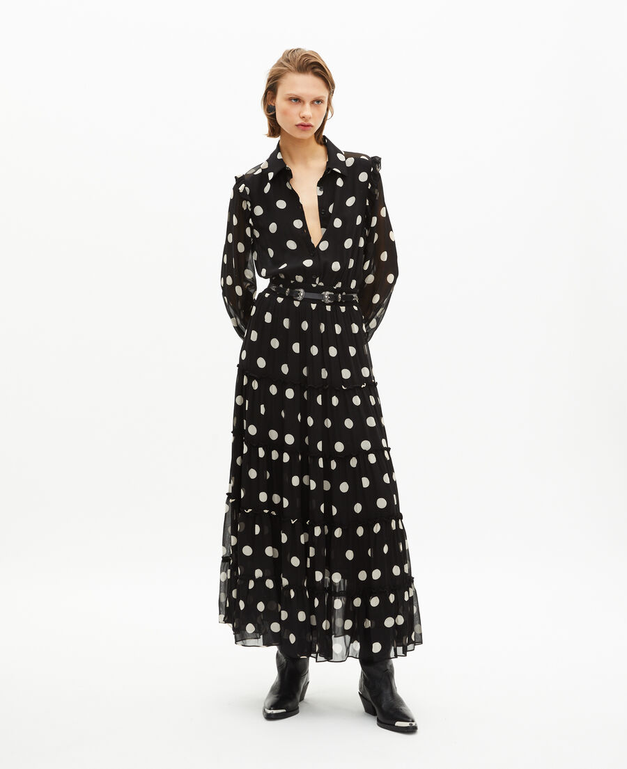The Kooples FEMME BLACK WHITE robe longue à pois noire