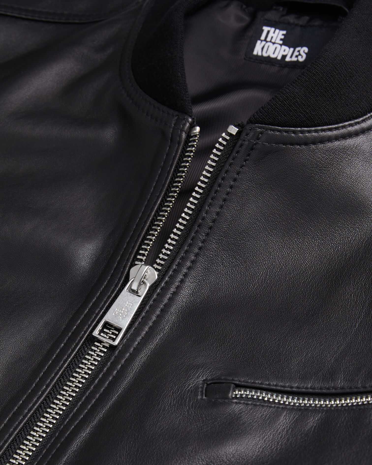 Blouson Teddy en cuir noir, BLACK, hi-res image number null