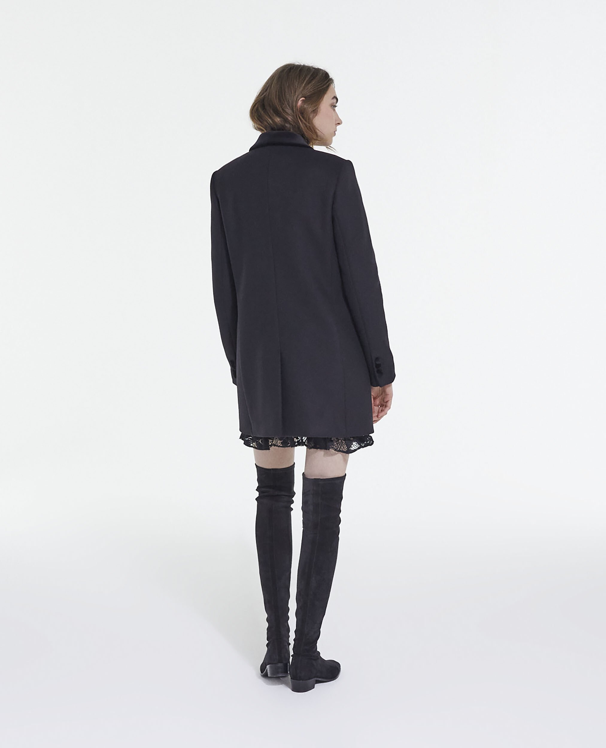 Black wool and cashmere coat, BLACK, hi-res image number null