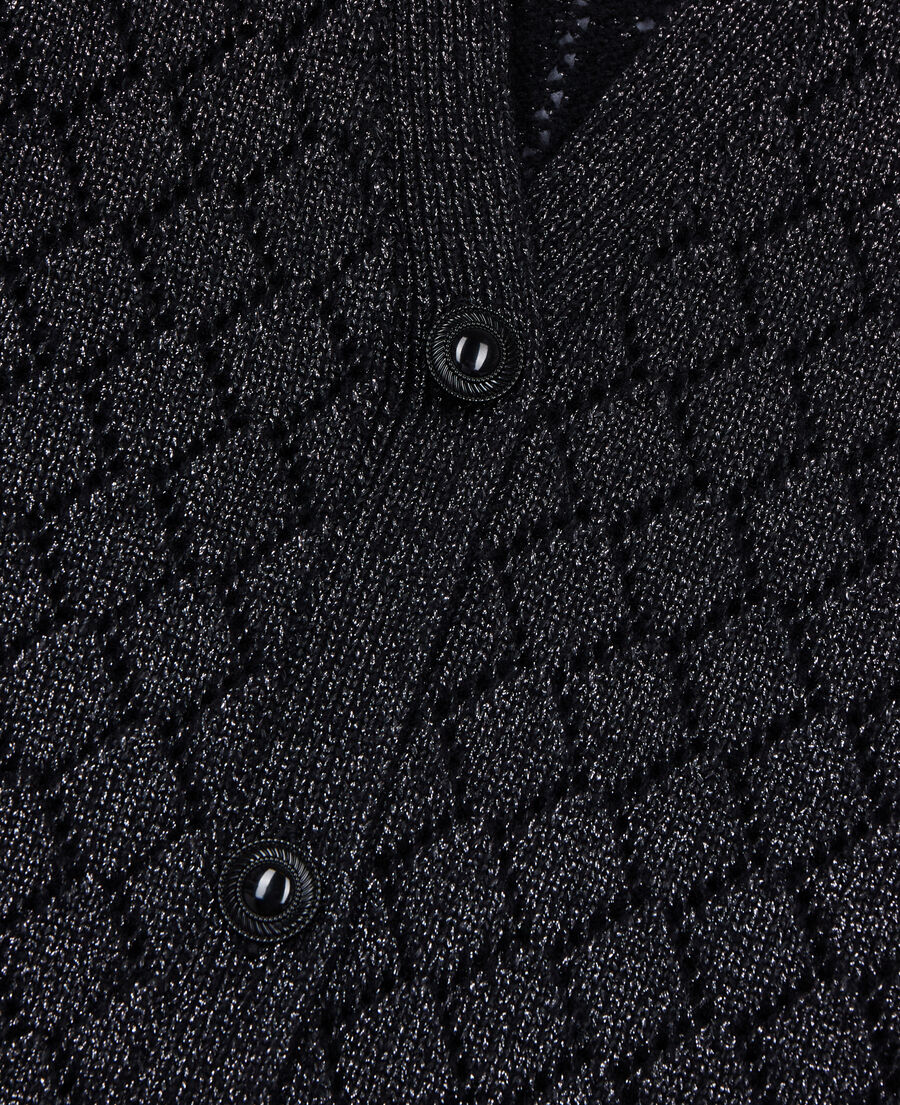 schwarzer cardigan mit details aus silbernem garn