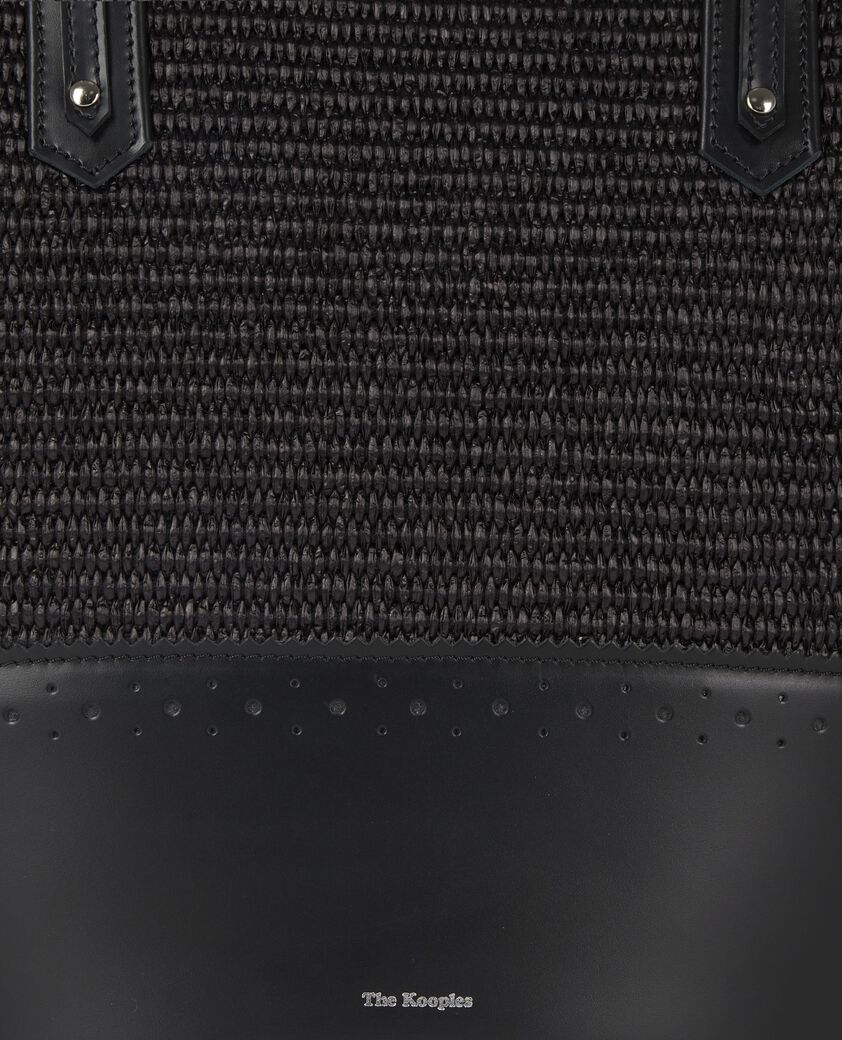 The Kooples FEMME BLACK sac cabas en cuir et raphia noir