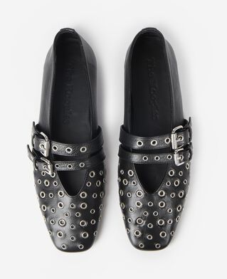 The Kooples WOMEN BLACK black leather studded ballet flats