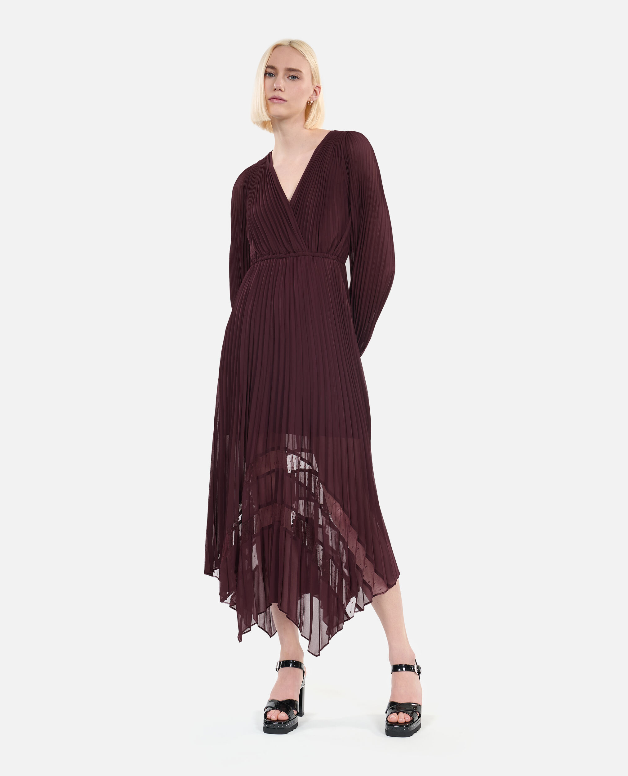 Burgundy pleated dress clearance