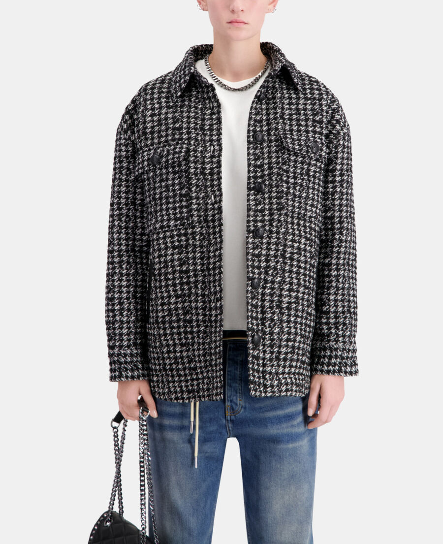The Kooples DAMEN BLACK WHITE schwarze hemdjacke aus tweed