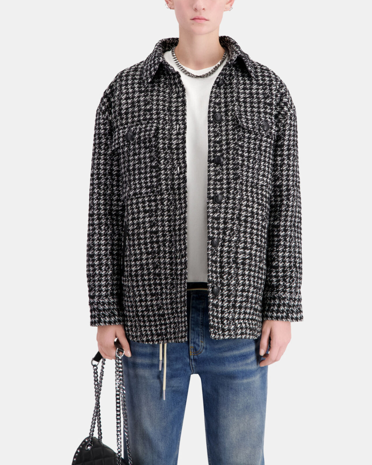 The Kooples WOMEN BLACK WHITE black tweed overshirt jacket