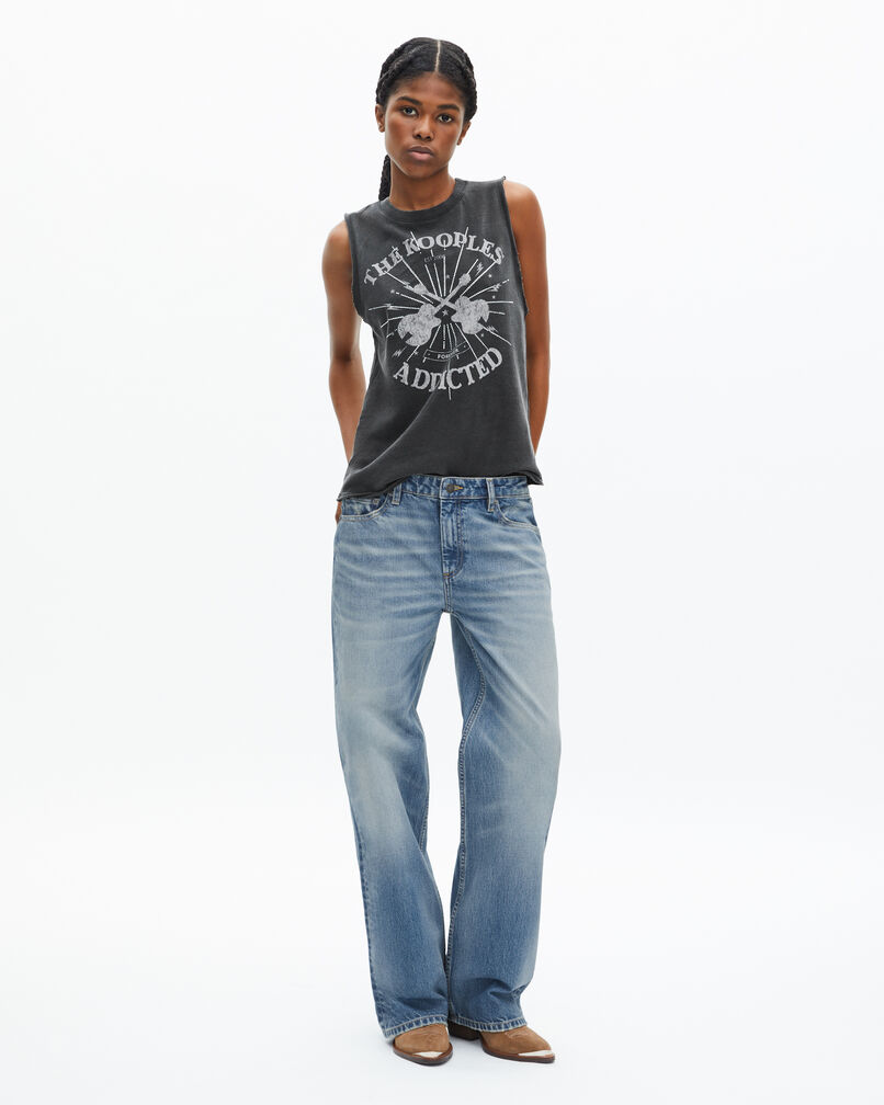 The Kooples MUJER BLACK WASHED camiseta tirantes serigrafía estrás negra