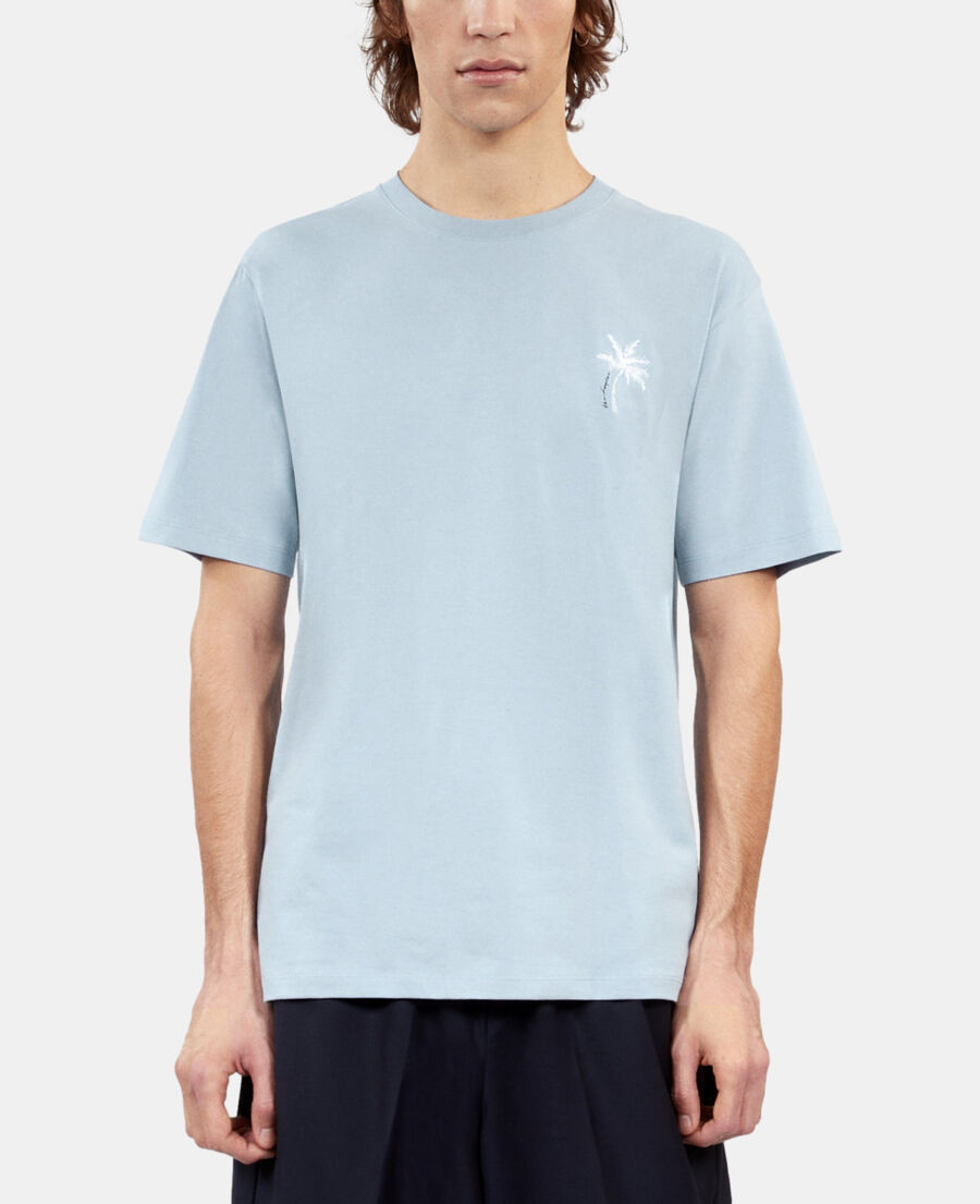 The Kooples HOMME LAVENDER t-shirt broderie palm tree bleu ciel