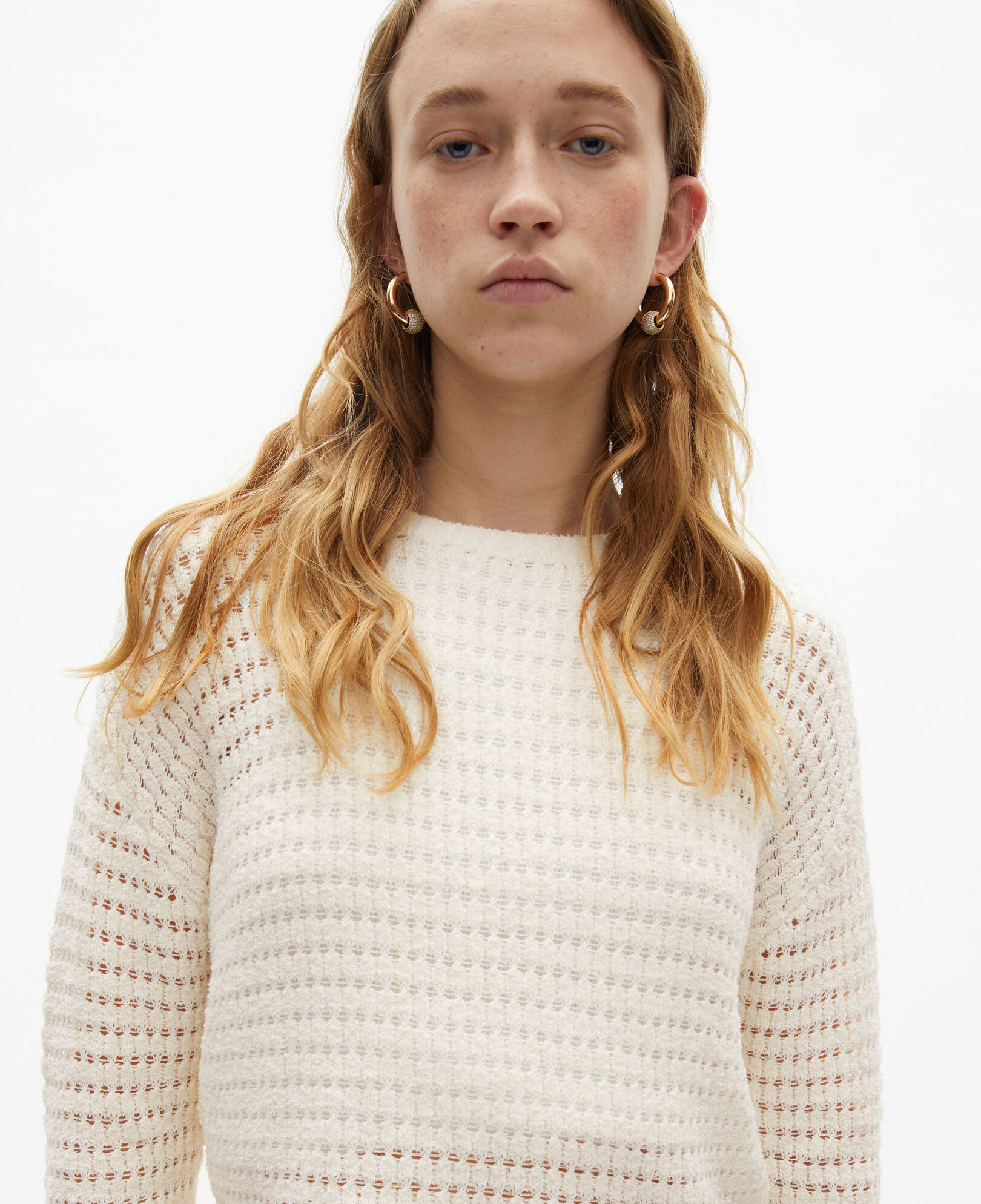 The Kooples WOMEN ECRU short ecru openwork cotton blend sweater