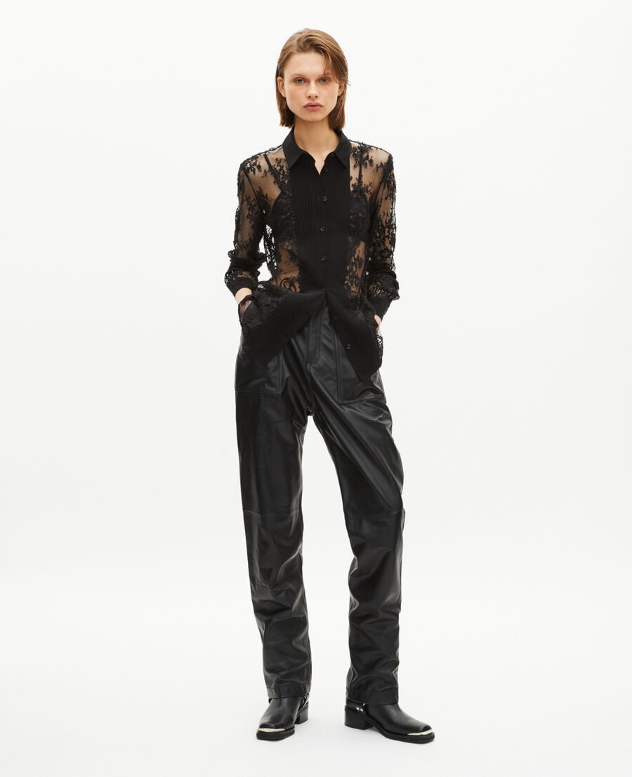 The Kooples FEMME BLACK chemise transparente en dentelle noire